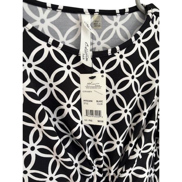 NWT NY Collection Black and White Pattern Midi Dress - Picture 7 of 7